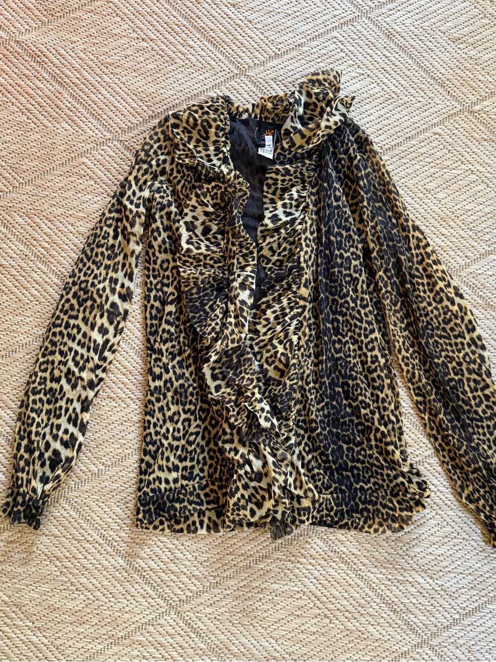 Jean Paul Gaultier Soleil Leopard-Print Mesh Ruffle Shirt Coverup Size M